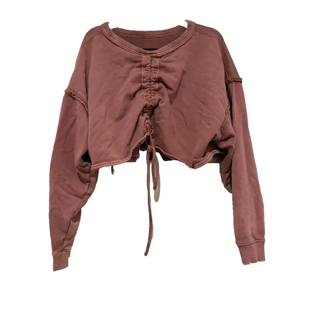Free People mauve crop oversized XS‎ sweatshirt rouching long sleeve #3194